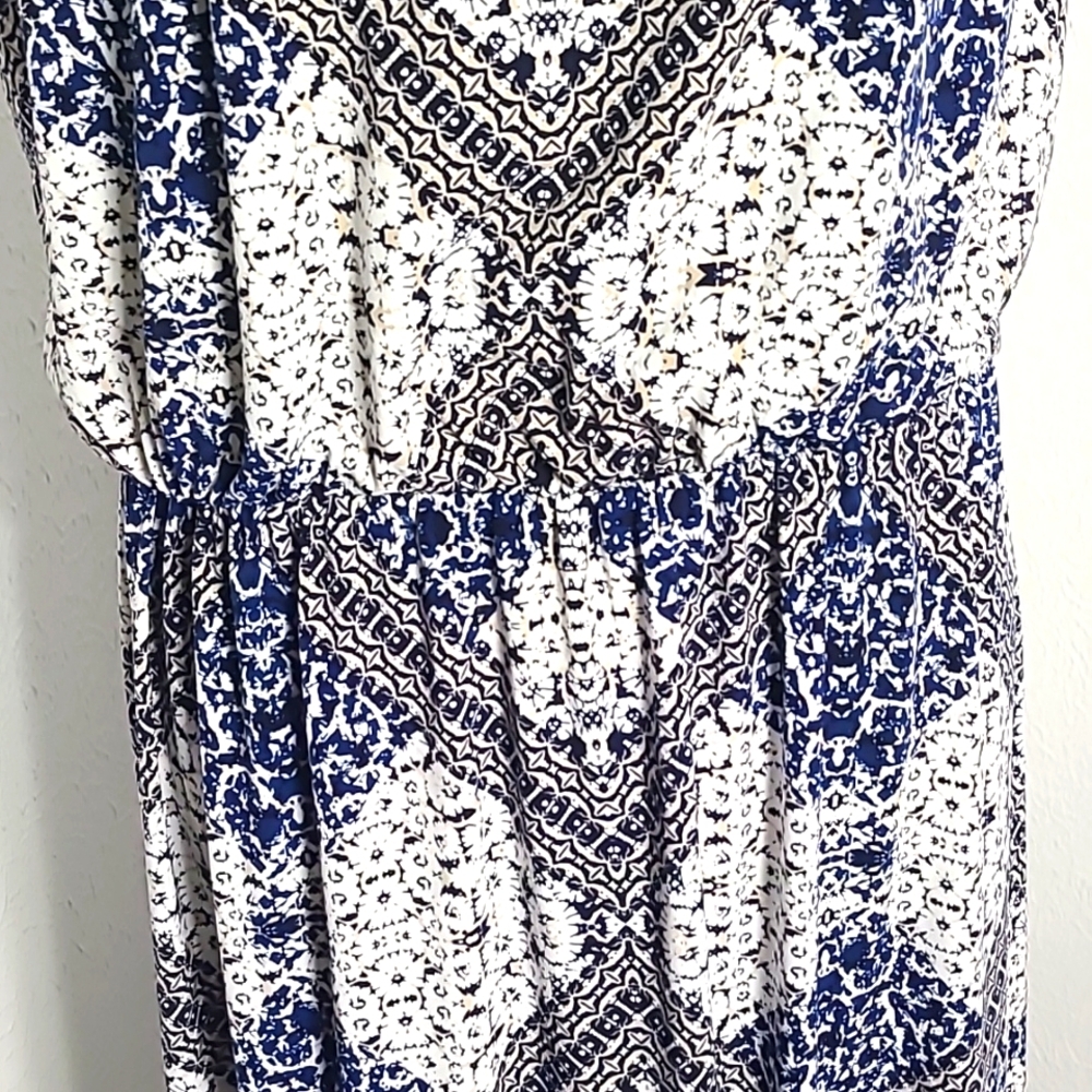 London Times Elegant Navy & White Print Maxi-Dress, Spaghetti Straps, Size 14 - Picture 5 of 10